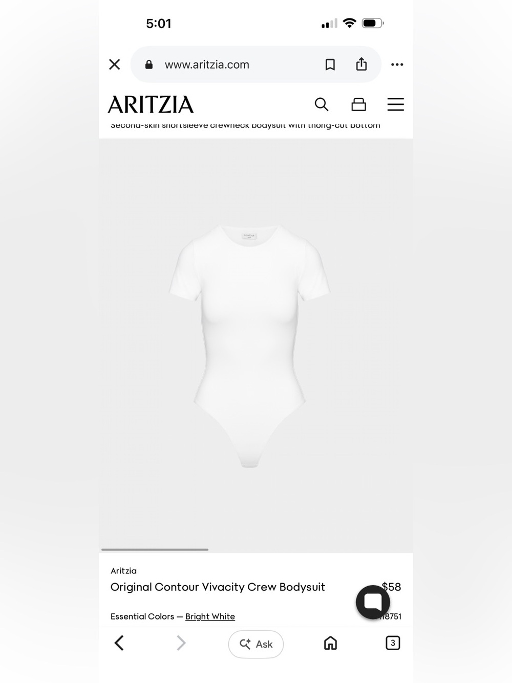 NWT Aritzia Babaton Contour Crew Body Suit